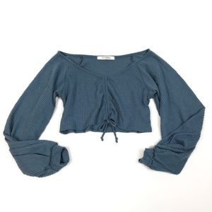 Ruched Front Crop Top in Blue